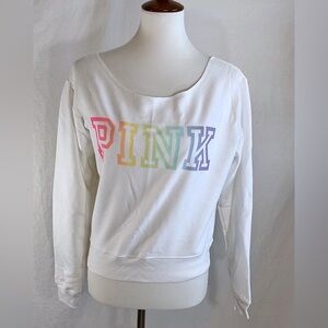 PINK Logo Victoria’s Secret PINK Cropped Off Shoulder Sweatshirt NWT Small